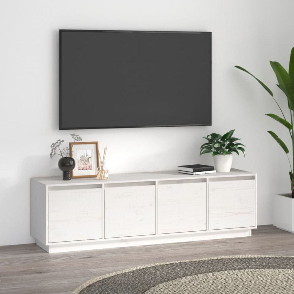 Vidaxl TV skrinka biela 156x37x45 cm masívna borovica